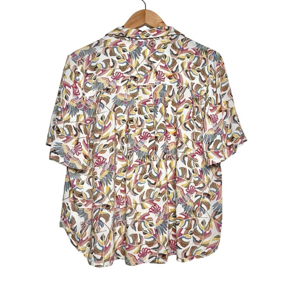 Jane + Delancey | Women | Tropical Gold Tinsel Stripe Button Up Shirt | Large - Picture 2 of 7